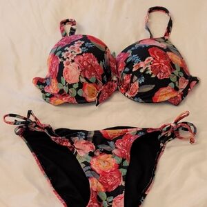 La Vie En Rose Floral Bikini Set - Black and Pink